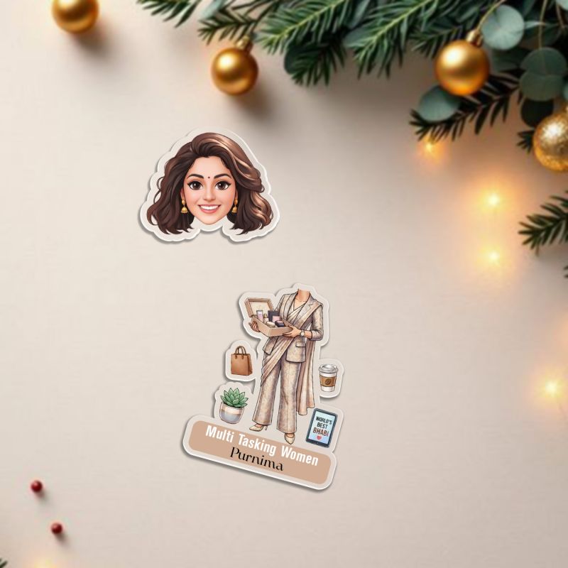 Personalized Multi Tasking Women Bobblehead Caricature Standee with Battery Powered Shaking Head for Office Desk & Home Decor Inspirational Gift for Working Women & Home Makers